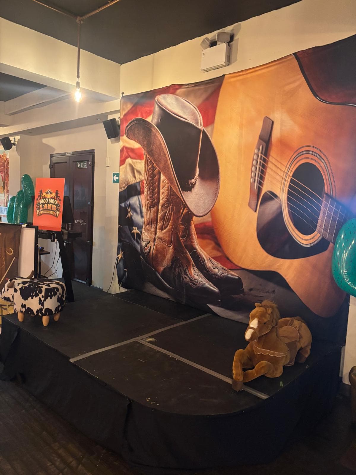 The stage dressed for a country social